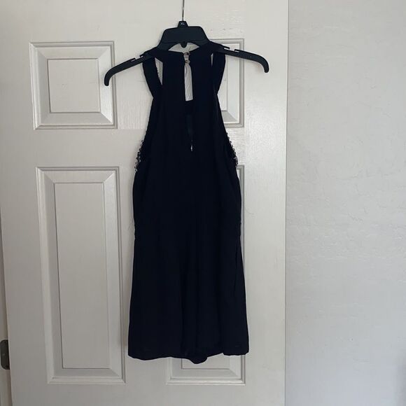 Bebe Jeweled Collar Black Romper Event Party Bling Resort Vacation Club - Picture 3 of 12